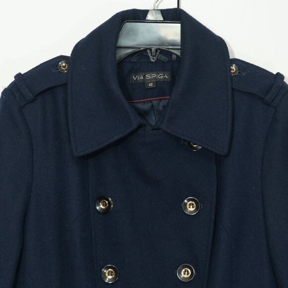 Via Spiga Wool Military Coat Blue Navy Fit Flare Retro Academia Victorian Twee - Picture 7 of 14